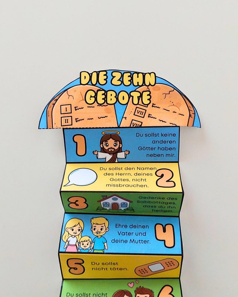 Ten Commandments Folding Surprise Craft IN GERMAN, Bible Lesson for ...
