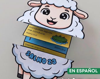 Manualidad Bíblica Salmo 23 para Niños, Actividad Cristiana Imprimible, Oveja Recortable, Escuela Dominical, Spanish Bible Verse PDF