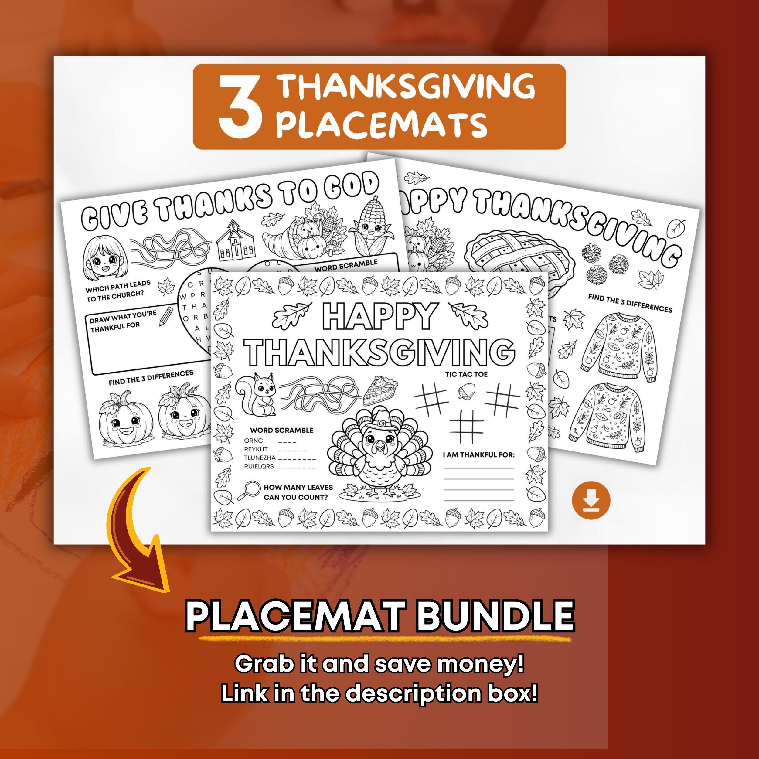 Thanksgiving Bible Activity Placemat, Sunday School Coloring Printable ...