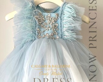 snow princess Costume, snow flake Birthday Dress, Party Gown, Ice Blue Tutu Dress