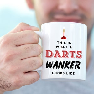 Funny Darts Mug - &#39;Dart Wanker&#39; Red 11oz Coffee Mug - Novelty Gift for Dart Players, Men&#39;s Darts, Pub Darts, Friends, and Father&#39;s Day