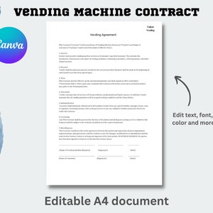 Editable Vending Machine Agreement Template, Customizable, Contract, A4 document, PDF