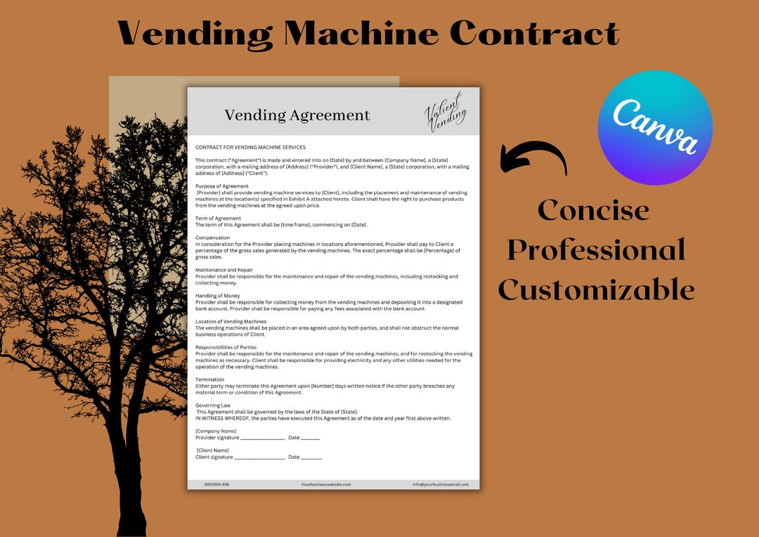 Vending Machine Agreement Template, Customizable, Editable, Contract Etsy Vending Machine Agreement Template, Customizable, Editable, Contract Etsy