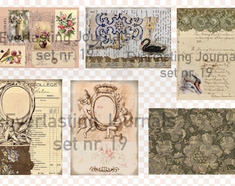 Set 19 - Vintage paper collection, printables, digitals, junk journal kit, antique, journaling and art, scrapbook, collage, A4