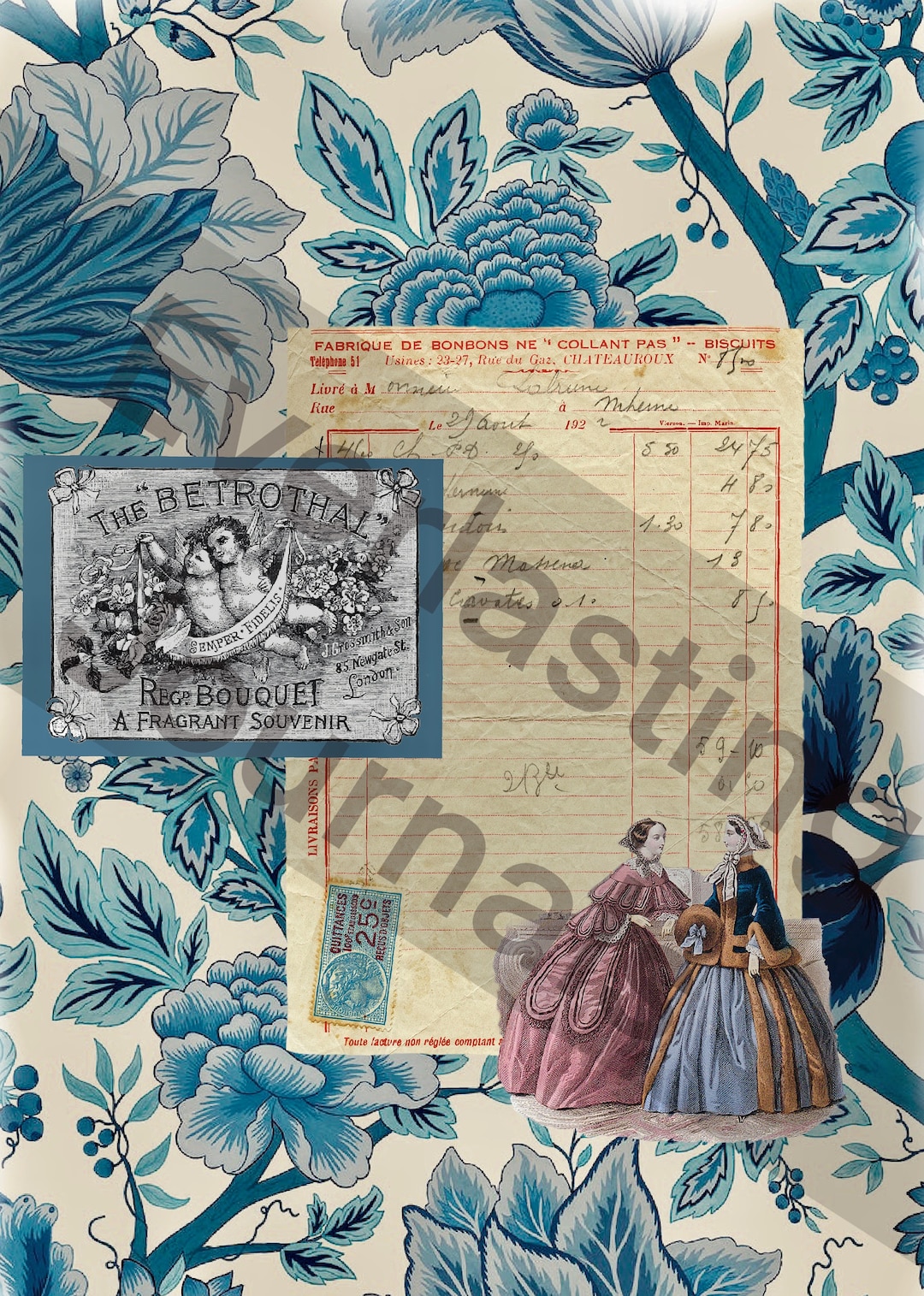Aqua Blue Junk Journal Pages, Blank Scrapbook Kit, Vintage Light Antiq By  DigitalPrintableMe