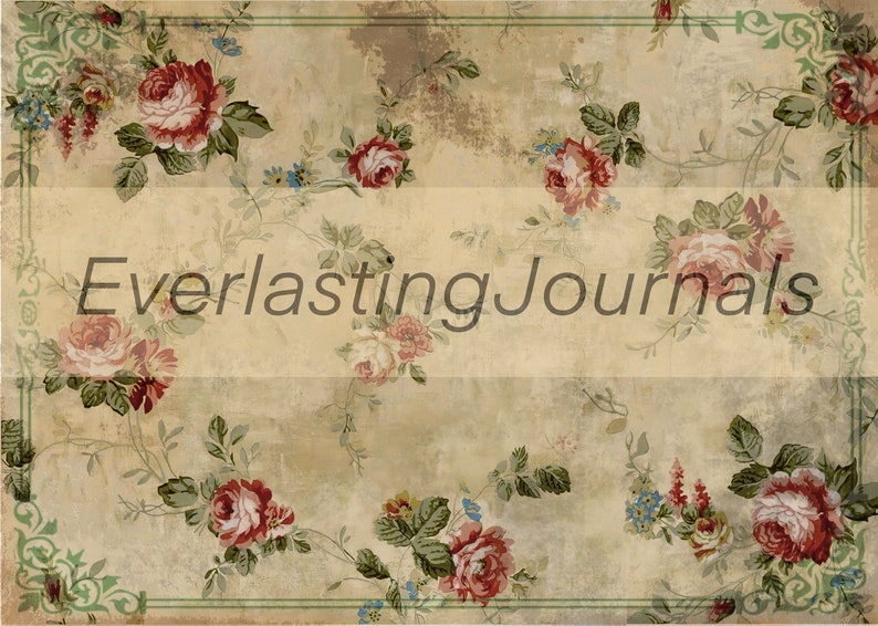 May include: A vintage floral pattern with a faded background and a green border. The text "Everlasting Journals" is in the center of the image.