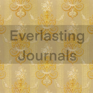 May include: A vintage wallpaper pattern with a repeating design of gold floral motifs on a beige background. The text "Everlasting Journals" is superimposed on the image.