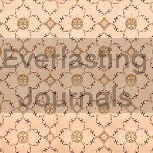 May include: A beige background with a repeating pattern of brown floral designs. The text "Everlasting Journals" is superimposed over the pattern.