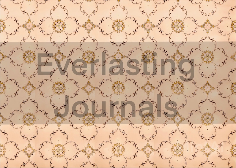 May include: A beige background with a repeating pattern of brown floral designs. The text "Everlasting Journals" is superimposed over the pattern.