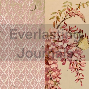 May include: A vintage illustration of a pink flower with a white butterfly on a light brown background. The text "Everlasting Journals" is visible in the image.