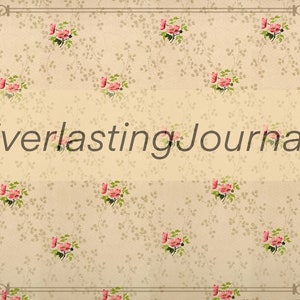 May include: A vintage-style background with a delicate floral pattern in shades of pink and green. The text "Everlasting Journals" is centered on the image.