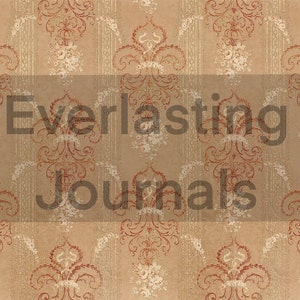May include: A vintage-style wallpaper pattern with a repeating design of red floral motifs on a beige background. The text "Everlasting Journals" is superimposed on the image.