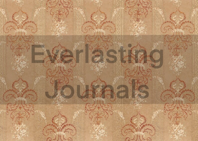 May include: A vintage-style wallpaper pattern with a repeating design of red floral motifs on a beige background. The text "Everlasting Journals" is superimposed on the image.