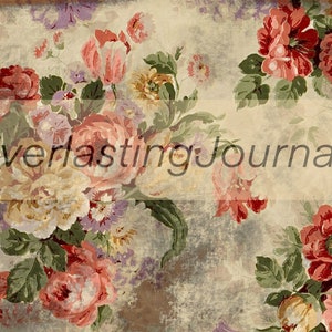 May include: A vintage floral pattern with pink, red, and yellow flowers on a beige background. The text "Everlasting Journals" is printed in the center of the image.