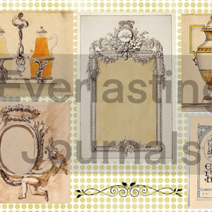 May include: A collage of vintage illustrations featuring ornate frames, a decorative stand with two bottles, a teapot, and a bookplate with the text "Edward Francis Hoban Ex-Libris".