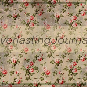 May include: A vintage floral pattern with pink and white roses on a beige background. The text "Everlasting Journals" is in the center of the image.