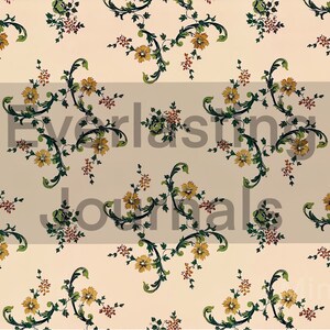 May include: A seamless pattern of yellow flowers with green leaves and red berries on a cream background. The text "Everlasting Journals" is printed in black on a light gray rectangle.