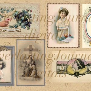 Conjunto 43 - 8 imprimíveis A4 com vários itens efêmeros, digitais, para download, diário de lixo, suprimentos, álbum de recortes, colagem, vintage, papéis
