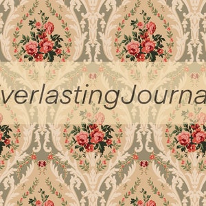 May include: A vintage-style floral pattern with a light beige background and a green and white damask design. The text "Everlasting Journals" is centered in the middle of the image.