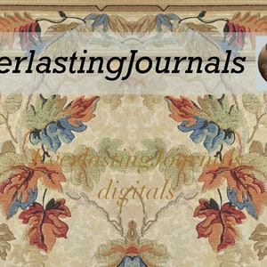 May include: A decorative background with a floral pattern in shades of beige, green, blue, and orange. The text "EverlastingJournals" is displayed across the top, with "digitals" below. A small portrait of a woman in a hat is in the upper right corner.