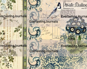 Set 32 -  Vintage paper collection, printables, wallpaper, junk journal kit, antique, journaling and art, collage, A4
