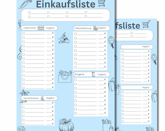 Shopping list in blue| Printable Shopping List | Pritable shopping list | Shopping List Download | Shopping list PDF Download