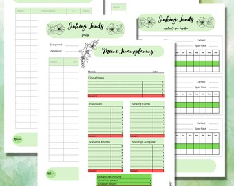 Budget Planning Template | Financial planning in green | Sinking funds in green | A6 Budget Binder | Printable Budget Planner | Instant Download A6