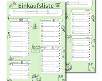 Shopping list in green | Printable shopping list | Printable shopping list | Shopping list download | Shopping list PDF download
