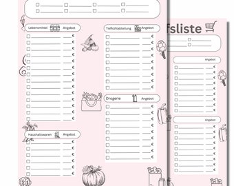 Pink shopping list | Printable shopping list | Printable shopping list | Shopping list download | Shopping list PDF download