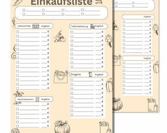 Shopping List in Apricot | Printable Shopping List | Printable Shopping List | Shopping List Download | Shopping List PDF Download