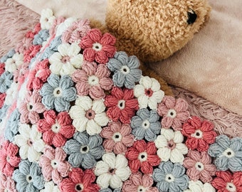 Flower Crochet Blanket,Granny Square Blanket,Pink Baby Blanket,Baby Crochet Blanket,Baby girl blanket,Floral baby blanket