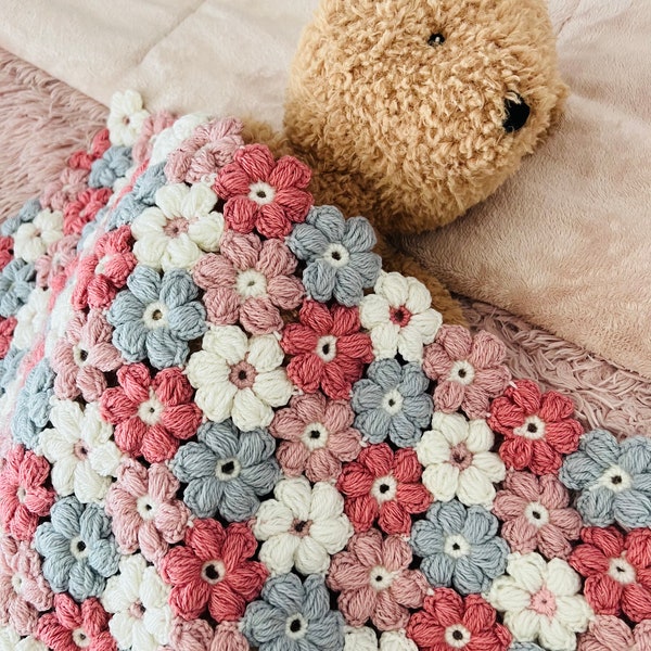 Flower Crochet Blanket,Granny Square Blanket,Pink Baby Blanket,Baby Crochet Blanket,Baby girl blanket,Floral baby blanket