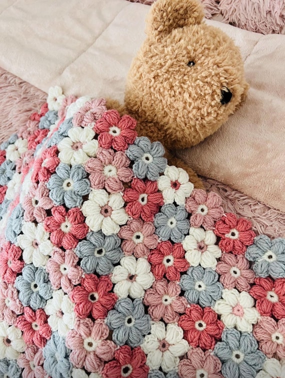 Flower Crochet Blanket,granny Square Blanket,pink Baby Blanket