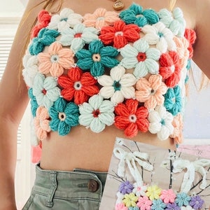Flower Top Crochet Handmade, Puff Flower Croptop, Custom Handmade Top
