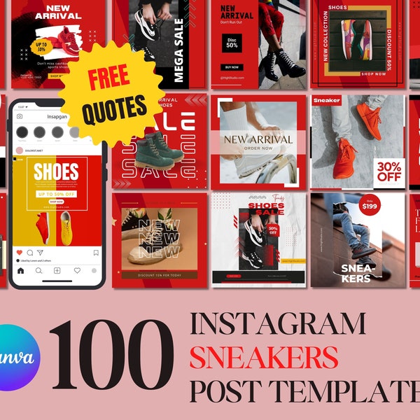 100 Sneakers und Schuhe Instagram Canva Template, Instagram Templates für Business - Instagram Templates Canva - Bearbeitbare Vorlage