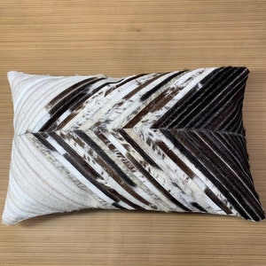 Cowhide Lumbar Pillow Cover: Hair on Hide Leather, Black & White (12x20/14x24)