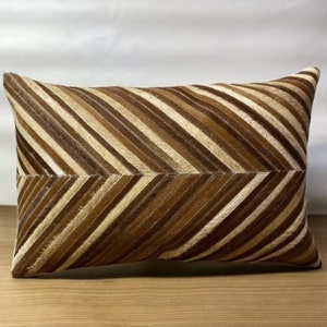 Cowhide Lumbar Pillow Cover: Beige Brown Hair-on-Hide Leather (12x20)