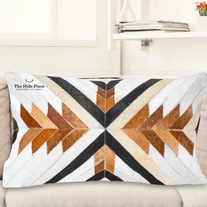 Lumbale kussensloop van runderleer: opgeruwd leer, wit, bruin en geelbruin