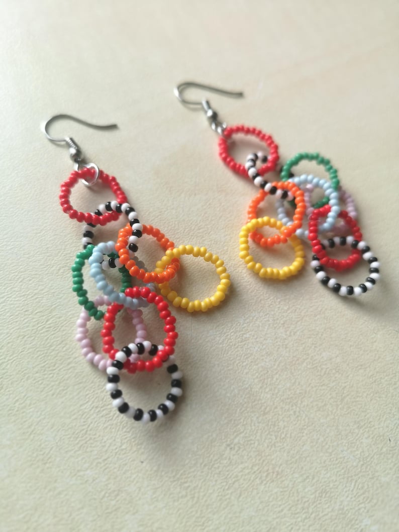 Fabric Printed circle handmade Hook Earrings Red multicolor main image 1