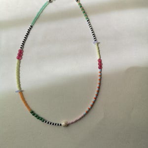 Handmade Colorful Beaded Necklace with Real Pearl | Boho Minimalist Jewelry | Summer Gift for Her