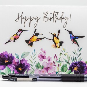 Printable Hummingbirds Over Flowers Card - Etsy