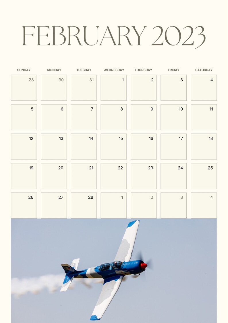 Printable 2023 Flying Airplanes Calendar Etsy