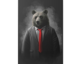 Wall Street Bear Oil Painting Print | Oversized Wall Art Framed Canvas | Modern Wall Art | Stock Market Bear | Gift for Trader