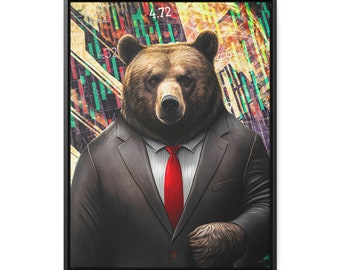 Stock Market Bear | Day Trader | Luxury Wall Art | Stock Trader Gift | Oversized Wall Art | Modern Trader Art | Stock Broker Gift