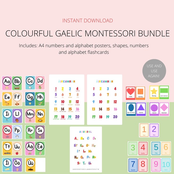 Scottish Gaelic Bright Montessori poster and flashcard set | instant download | printable | buy once and use as many times as you need