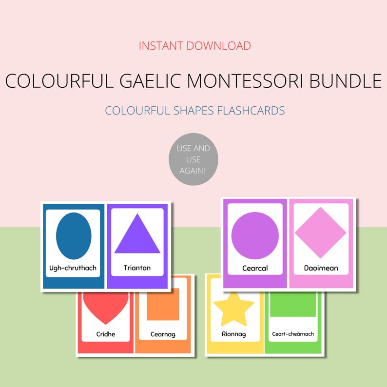 Scottish Gaelic Bright Montessori Poster and Flashcard Set Instant Download Printable Buy Once ...