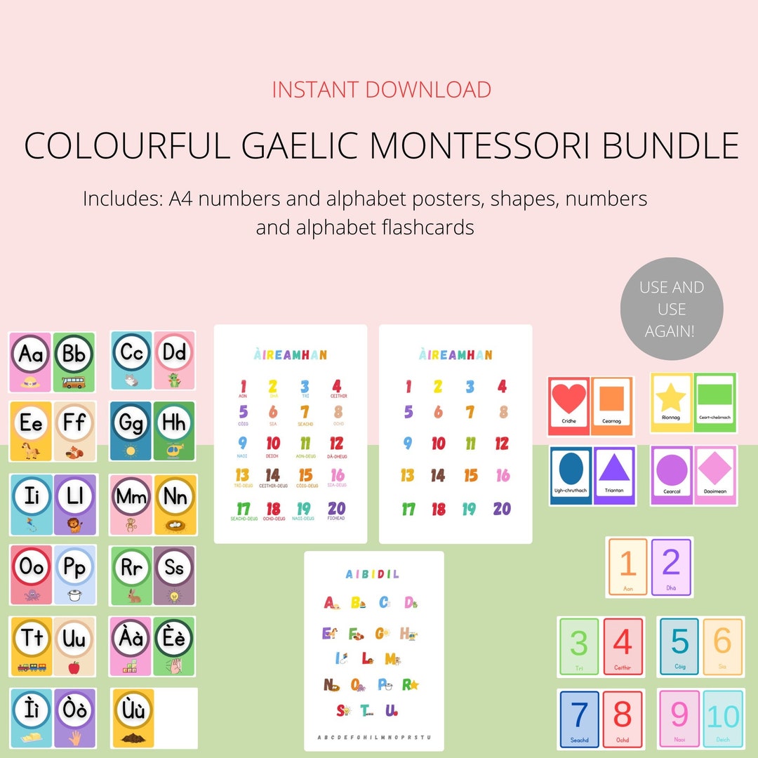 Scottish Gaelic Bright Montessori Poster and Flashcard Set Instant Download Printable Buy Once ...
