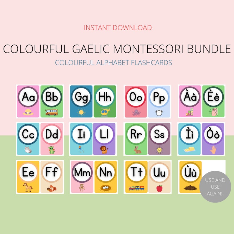 Scottish Gaelic Bright Montessori Poster and Flashcard Set Instant Download Printable Buy Once ...