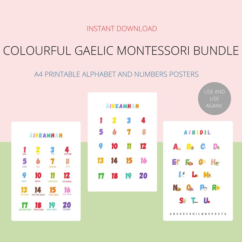 Scottish Gaelic Bright Montessori Poster and Flashcard Set Instant Download Printable Buy Once ...