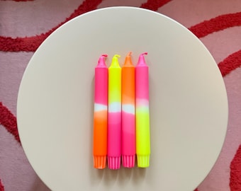 Candele Dip Dye // Set di 4 // Candele tinte a mano in colori neon